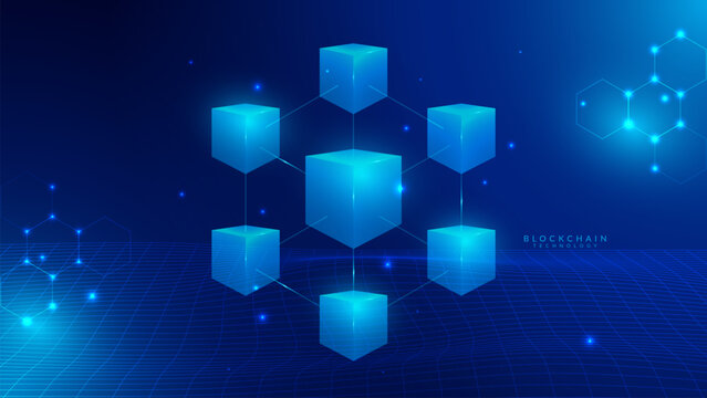 block chain tech background with cube data connector for AI system business innovation