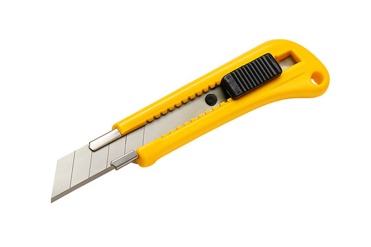 Yellow utility knife isolated on transparent background