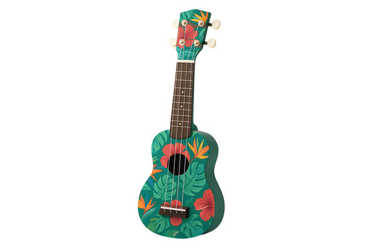 Floral ukulele isolated on transparent background
