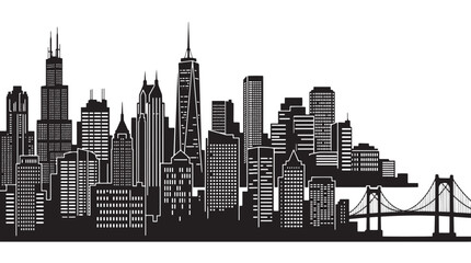 Obraz premium Modern City Skyline Silhouette with Skyscrapers and Bridge