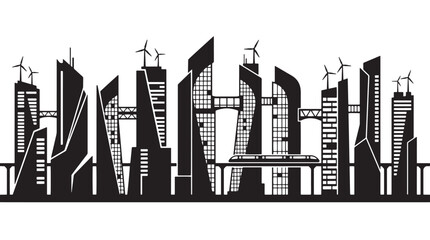 Obraz premium Futuristic Eco City Skyline Silhouette with Wind Turbines