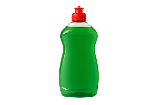 Green dishwashing liquid bottle isolated on transparent background