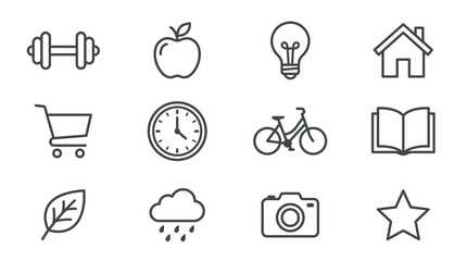 Fototapeta premium Sleek Monochrome Line Icons Set of Everyday Objects and Concepts for Modern Design Use with high quality professional line art symbols for modern creative design and digital branding projects