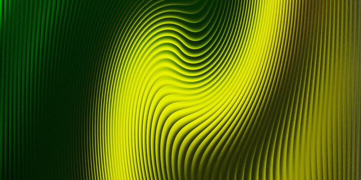 Abstract background with green and yellow wavy geometric stripes and moire pattern abstract geometric