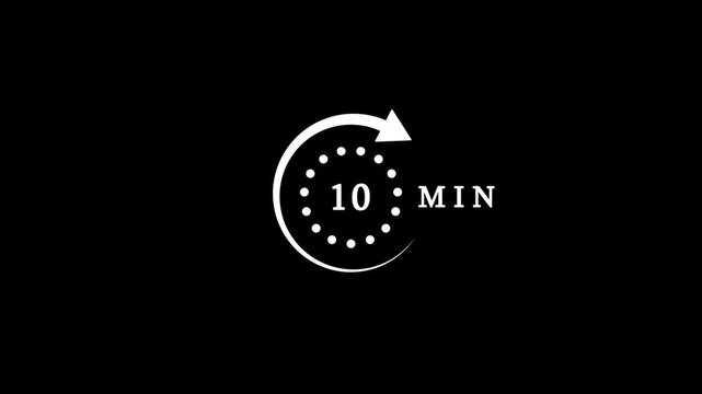 10 minutes timer symbol color style isolated on white background. 10 min time circle icon. Animation timer icon with ten min. Clock, stopwatch, cooking time label. Motion graphics