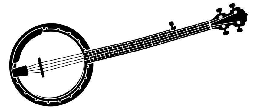 Black banjo silhouette on white background