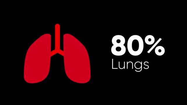 Human lungs breathing animation. Medical respiratory system visualization on black background.