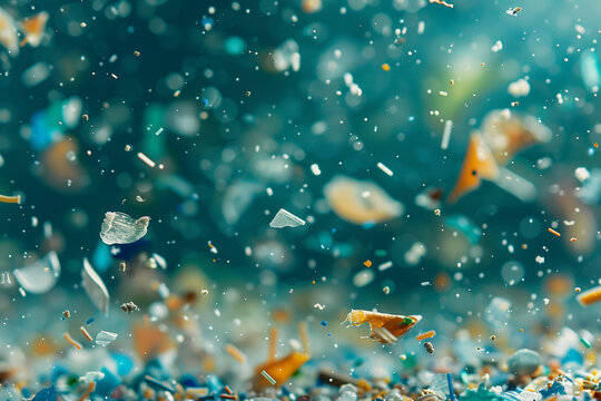 Microplastic particles in water environmental pollution background