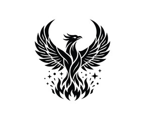 Fototapeta premium Title: Rising phoenix bird with flaming wings mythical creature vector logo