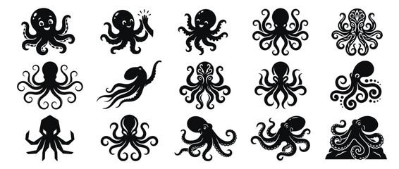 Collection of cute and stylized octopus silhouettes © ahmad