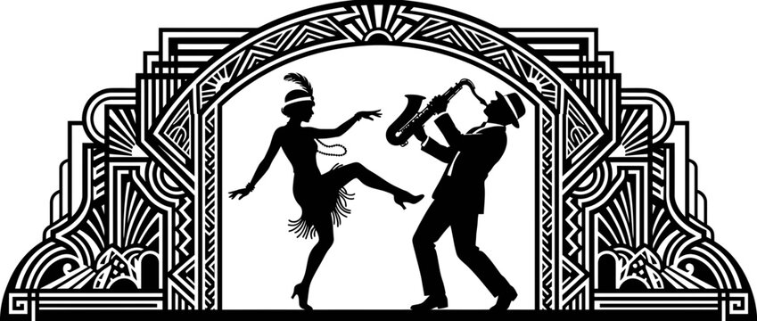 Art Deco Dancers and Saxophonist Silhouette