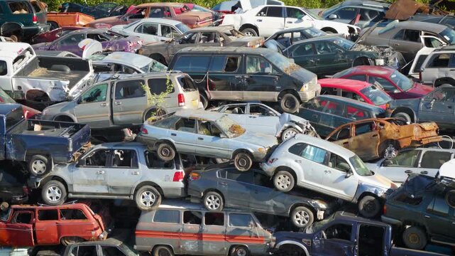 Vehicles, cars and trucks scrap salvage yard