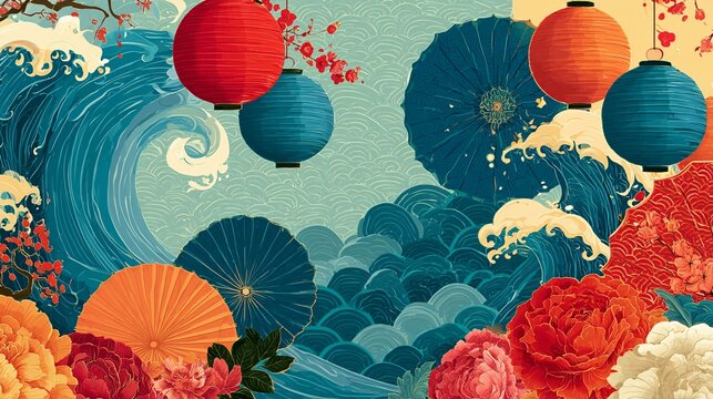 Multicultural Celebration Banner with Asian and Pacific Islander Inspired Floral Paper Art