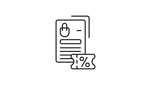 Minimalist outline animation of voucher discount coupon document drawing on and fading out. Features a clean pop up style in 3 color setups.