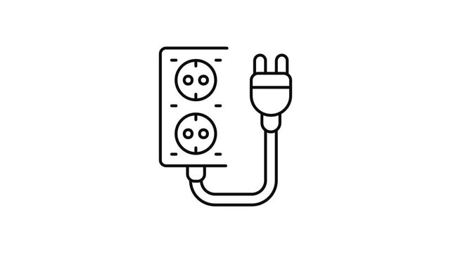 Minimalist outline animation of charging plug with socket drawing on and fading out. Features a clean pop up style in 3 color setups.