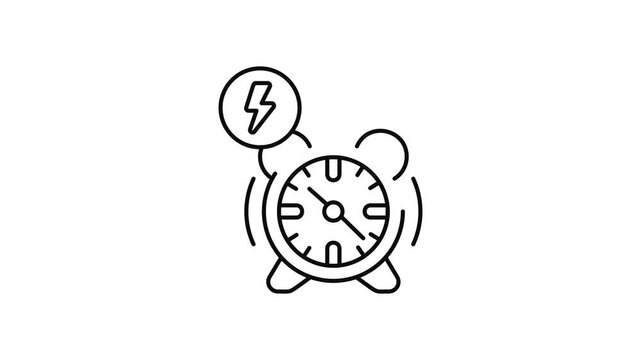 Minimalist outline animation of electric alarm clock energy drawing on and fading out. Features a clean pop up style in 3 color setups.