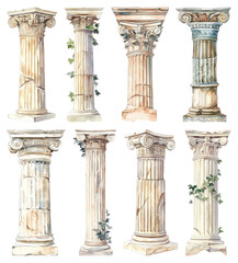 Obraz premium PNG Vintage architectural column illustrations on transparent background