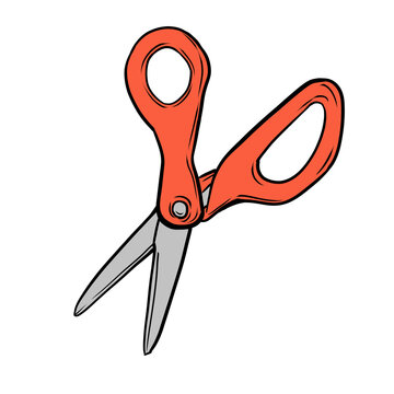 Opened scissors with red handle stationery cartoon illustration for children education isolated on transparent background
