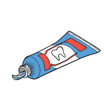 Toothpaste tube with striped paste cartoon illustration for children education isolated on transparent background
