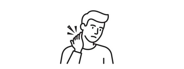 Fototapeta premium Person suffering from neck pain line art illustration with soreness