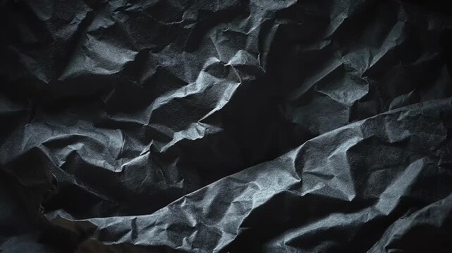 Crumpled Black Paper Texture with Deep Creases and Highlights