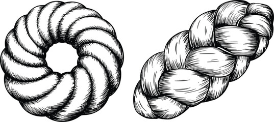 Hand drawn rope knot collection featuring twisted loop and braided cord illustration © Mominul