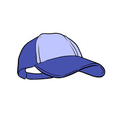 Cartoon illustration of a blue baseball cap hat on transparent background