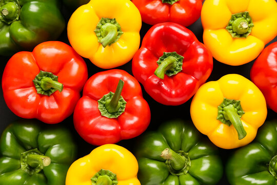 Texture of fresh colorful bell peppers, closeup