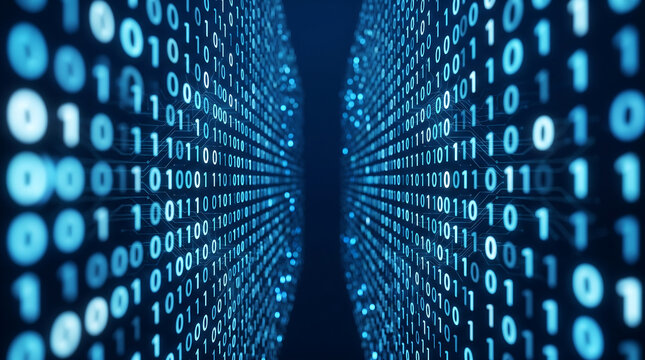 Digital data stream flowing through binary tunnel