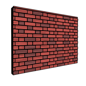 Cartoon illustration of a red brick wall background texture on transparent background