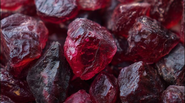 Raw spinel stones background, rough red crystals, natural texture