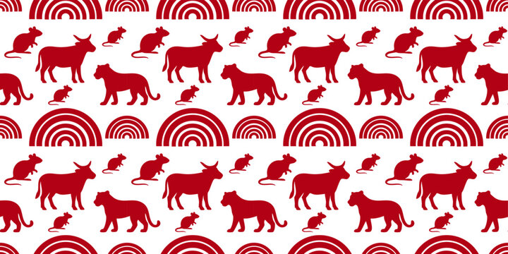 festive red rat pattern culture asian oriental ornament design