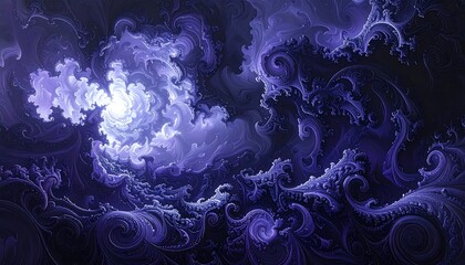 Fototapeta premium Intricate Purple Fractal Nebula and Swirling Abstract Cosmic Background with Glowing Light