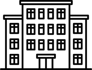 Modern Apartment Building Icon: Simple Line Art Facade, Urban Housing Design © anjas