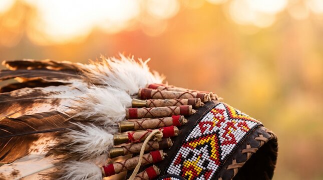 Traditional Native American Feather Headdress at Sunset