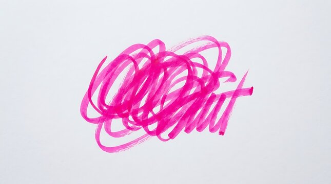Vibrant Pink Scribble Abstract Doodle on White Background