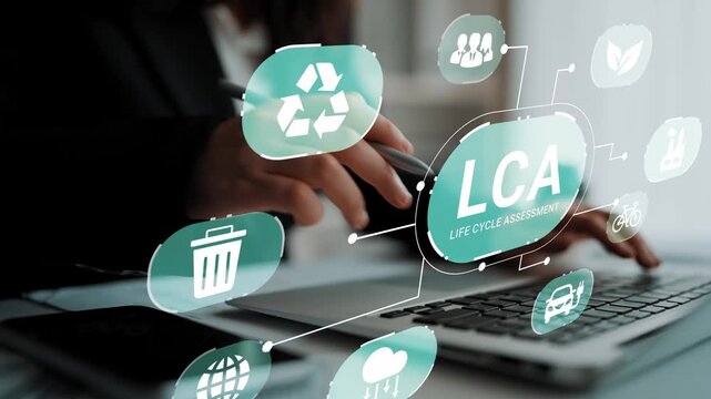 Life Cycle Assessment in Action, Highlighting Sustainability and Environmental Impact with Modern Technology and Digital Icons for Business Insight Gluon.