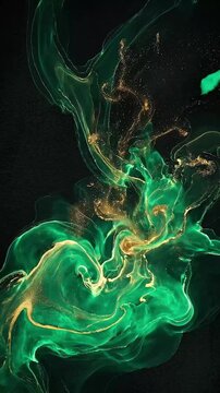 Abstract Emerald Green and Gold Alcohol Ink Motion Graphics Loop Footage for Background