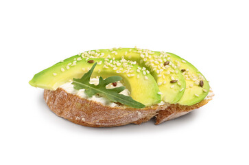 Obraz premium Tasty bruschetta with avocado on white background