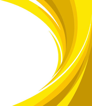 Abstract yellow and gold curved wave background on white with copy space