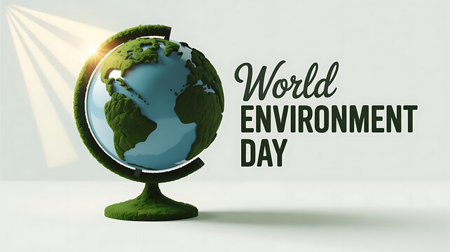 World environment day concept featuring a moss covered earth globe on a light background, awareness
