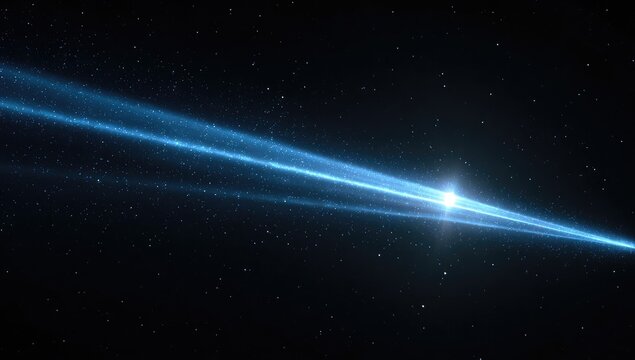 Cosmic depiction of a bright, radiant point of light emanating a brilliant beam, set against a backdrop of myriad stars, suggestive of travel