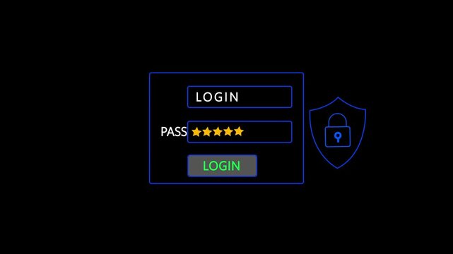 Data protection, cybersecurity and encryption, user authentication, secure access system, online privacy. Lock with protection shield. Businessman log-in with secure password interface. 4K 3D video