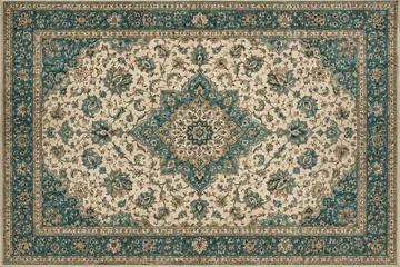 Persian carpet in beige and green traditional ornamental pattern © whitehoune