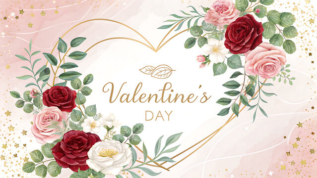 Beautiful Valentines Day floral design with roses and decorative heart shape for romantic celebration cards or digital art transparent background
