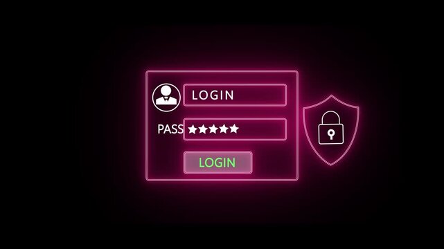 Digital animation of a glowing user login screen and avatar icon appearing over a background of streaming blue binary code, symbolizing cybersecurity