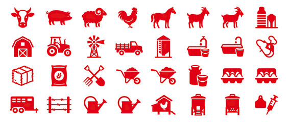 Farm and Agriculture Icons Set Red © Arif