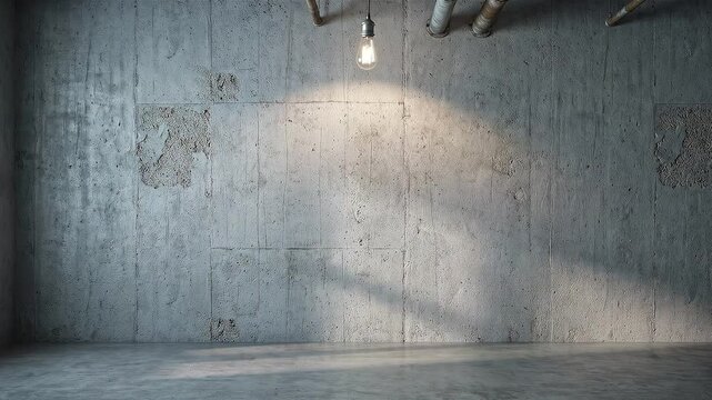 Industrial concrete wall background loop with hanging bulb and moody lighting footage.