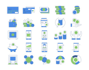 Fototapeta premium Set of 25 finance icons packs. Flat vector illustration.