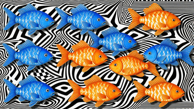 Colorful Fish Swimming on a Psychedelic Background